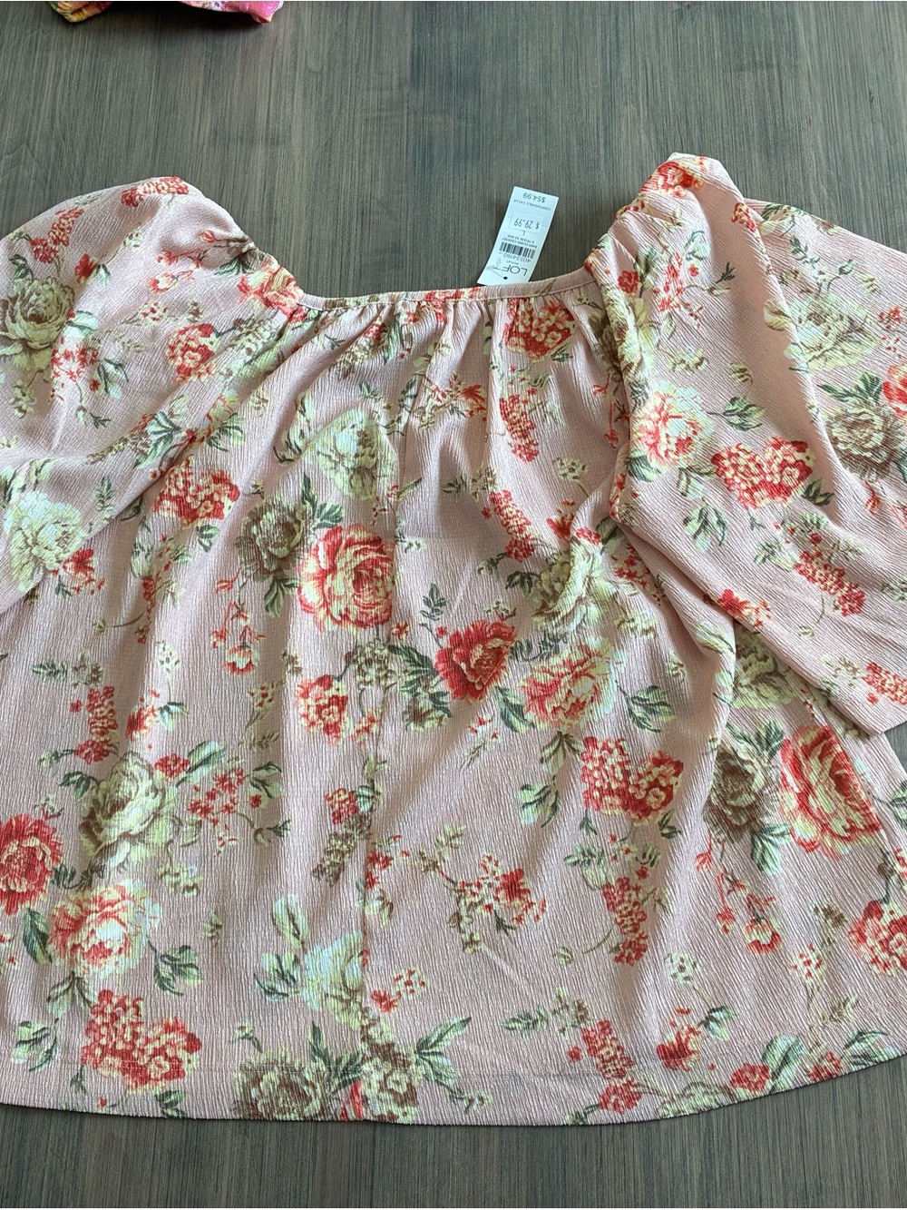 LOFT Pink Floral Puff-Sleeve Blouse - Picture 2 of 5